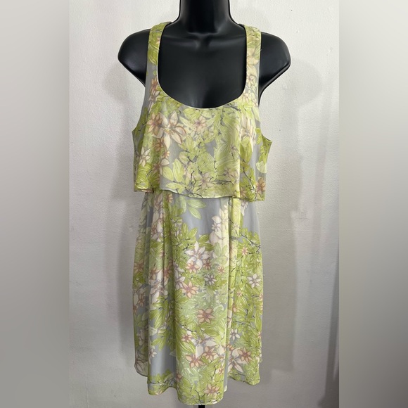Jessica Simpson Summer Lime‎ GreenPopover Chiffon Floral Sleeveless Dress - Picture 6 of 13